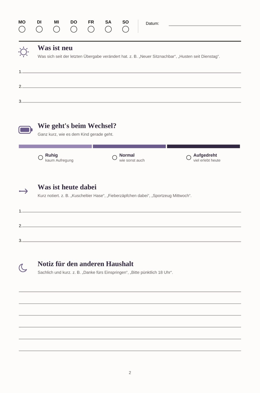 Beispiel-Übergabeseite aus dem Patchwork-Planer
